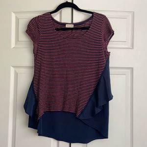Anthropologie Meadow Rue Striped Ruffle Back Top S